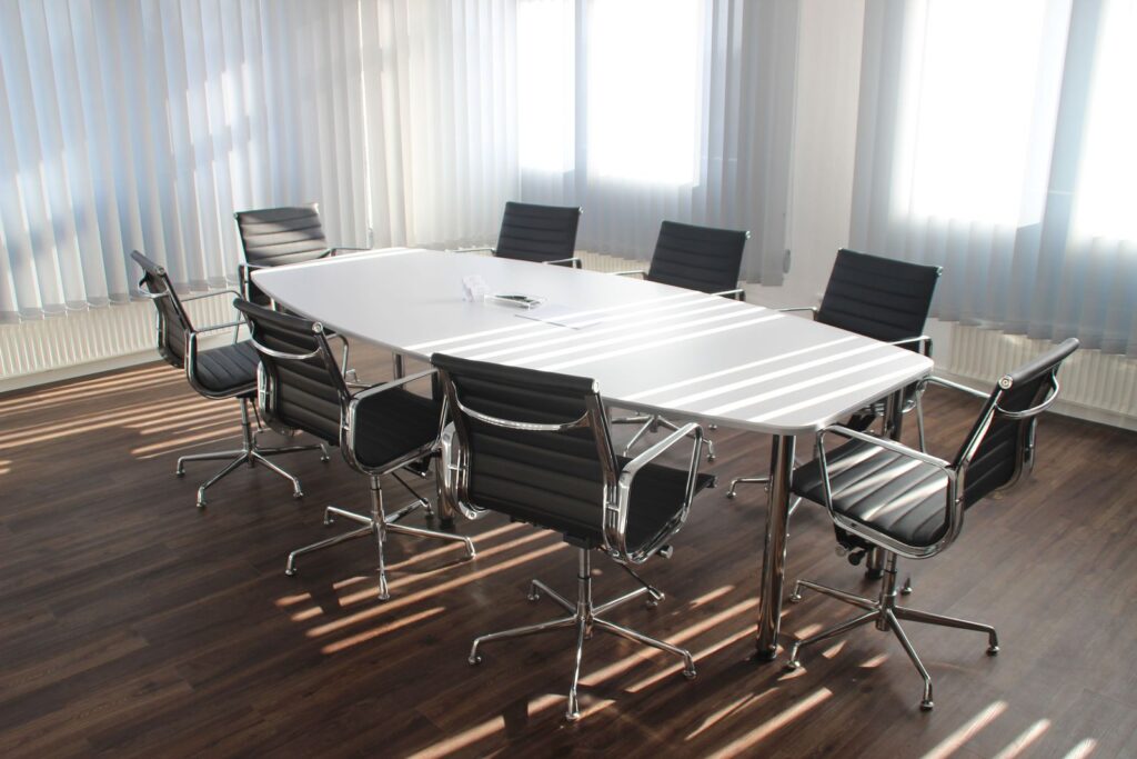 A sunlit boardroom